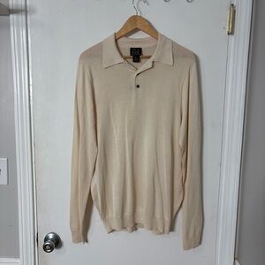 Jos A Bank 100% Silk Cream Long Sleeve Polo